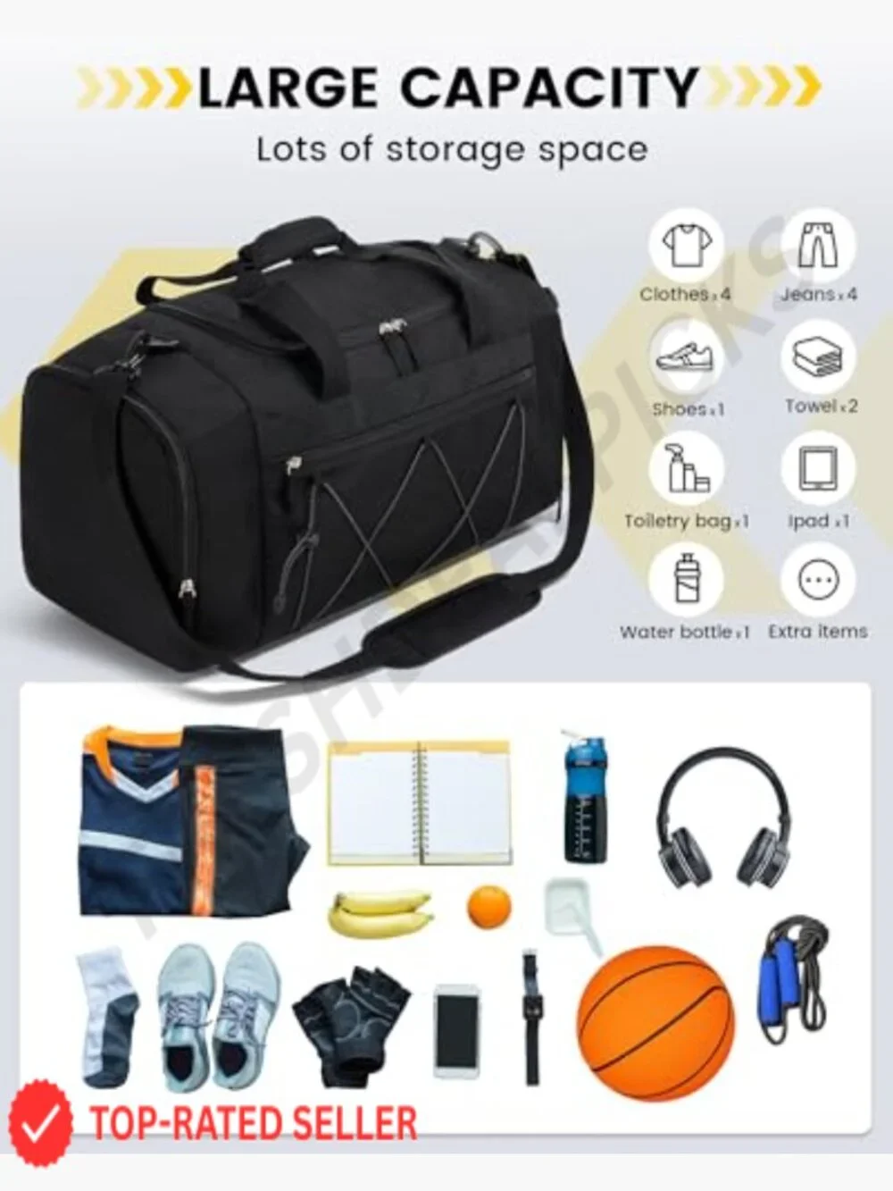 21 Inch Gym Duffle Bag for Men with Shoe Compartment Wet Pocket Water Resistant